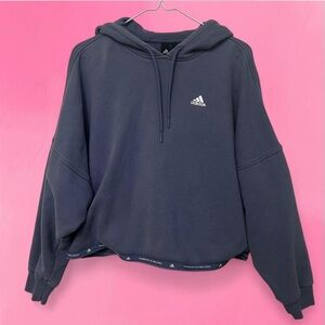 Adidas Blue 100% Cotton Boxy Hoodie Size Small